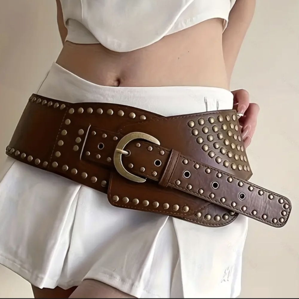 Wide Black Belt Studded 80s Style Rocker Size Medium Large M L Belts for women - Picture 5 of 14
